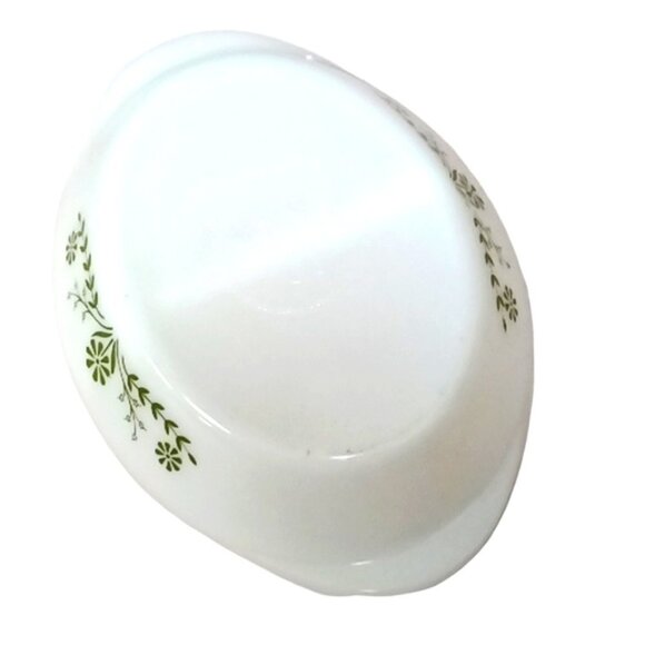 Vintage Glasbake Divided Casserole Serving Dish White Green Crazy Daisy - Picture 4 of 6